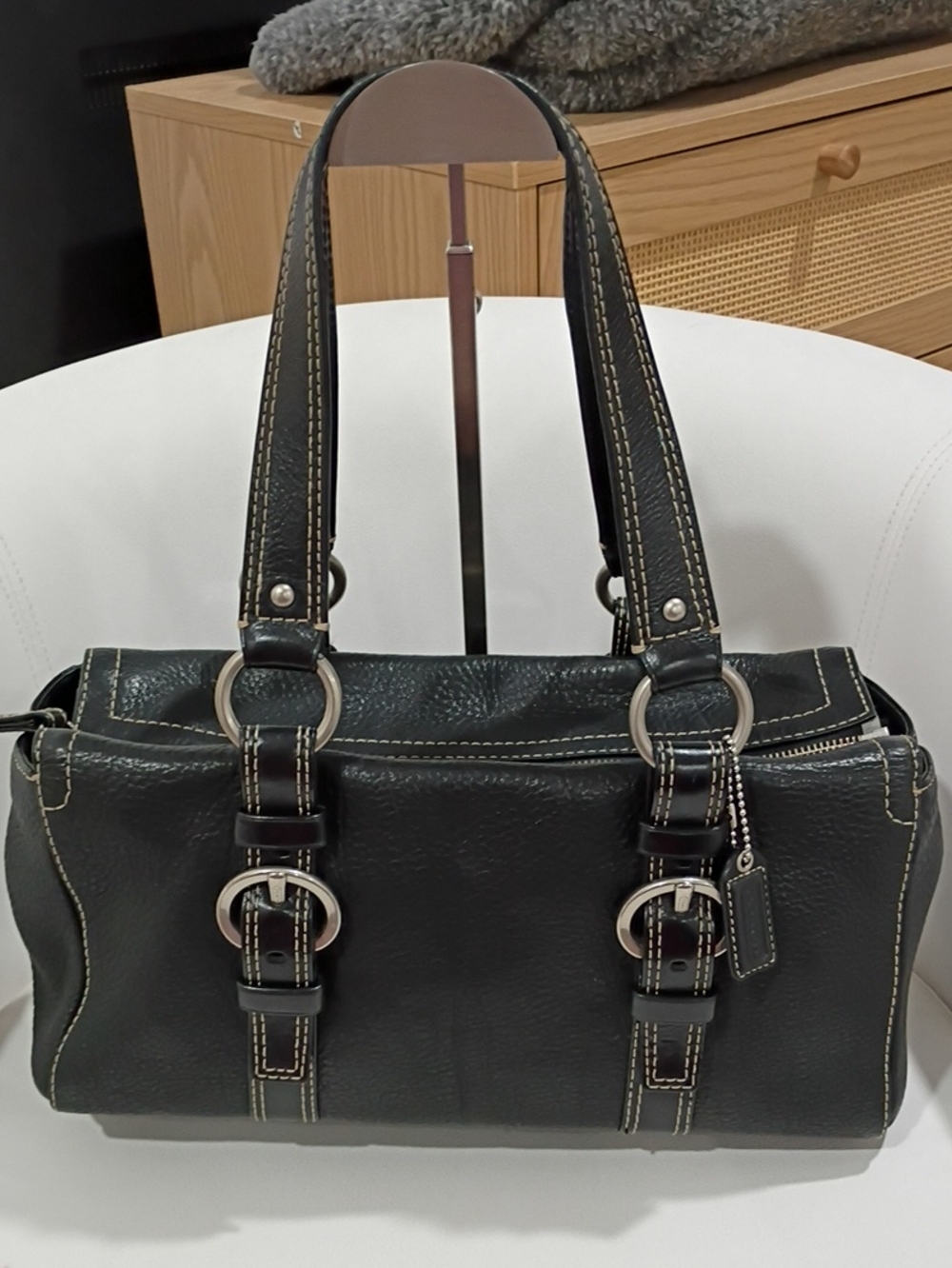 Coach Chelsea Vintage Black Pebbled Leather Double - Handle Satchel